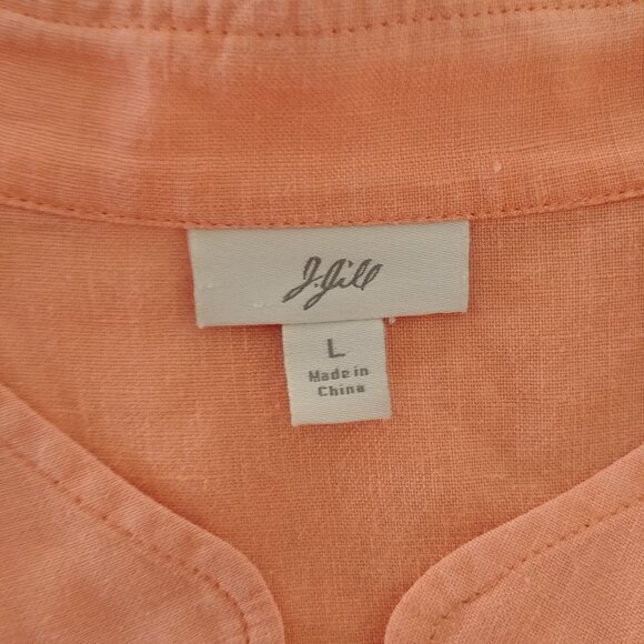 J Jill 100% linen soft orange cantaloupe embroidered tunic top button down Large - Picture 12 of 16